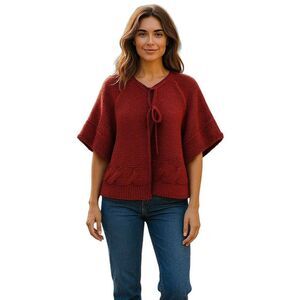 Dark Red Burgundy Knit Poncho Type Cape Sweater